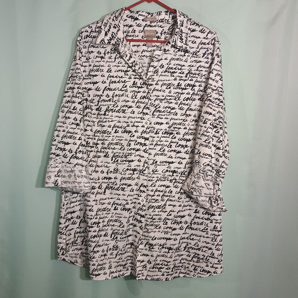 Women’s White & Black Script Print Long Open-Front Cardigan